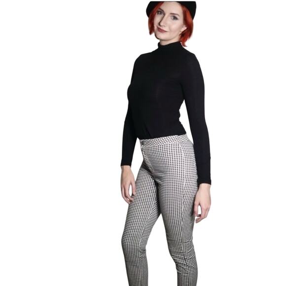 H&M Divided Houndstooth Check Stretch Twill Pants Size 4 Skinny Fit Raw Hem Cut - Picture 4 of 10